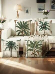 Capa de Almofada de Verão 4pcs/1pc Com Padrão Retro de Palmeira Tropical, Decoração de Folha Verde, Presente Perfeito para Decoração de Festa de Sala de Estar, Sofá, Carro e Quarto da Série Retro de Verão | 18x18 Polegadas | Decoração de Verão | Fecho de Zíper | Tecido Macio e Confortável - Durável, Resistente ao Desbotamento, Lavável à Máquina, Adequado para Decoração de Verão, Decoração de Exterior, Decoração de Escritório, Decoração de Casa. Sem Núcleo de Almofada - Multicolorido - Ver 7