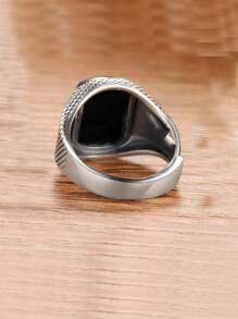 1pc Vintage Faux Agate Ring, Men's Classic Wide Face Adjustable Personalized Single Ring, Gift - H323 - View 3