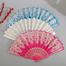 1pc Mother's Day Gift Plastic Fan Gold Stamping European Style Noble And Elegant Summer Small Hand Fan
