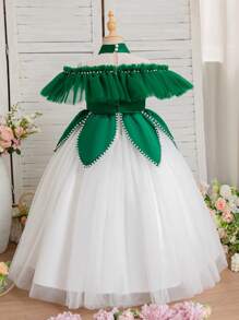 Fluffy Princess Dress For Little Girls, Fashionable And Beautiful. This Dress Is Suitable For Flower Girls At Weddings, Birthday Parties, And Various Important Occasions. The Dress Is Elegant And Graceful. - Green - View 3