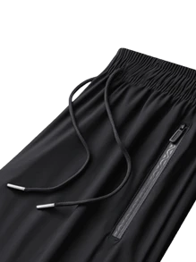 Men's High Elastic English Reflective Zipper Pocket Drawstring Ankle-Length Pants, Lightweight Casual Sports Trousers Suitable For Running, Workout, Hiking, Cycling, Spring & Autumn - Black - View 9