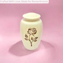 Handcrafted Cream Ivory Cremation Urn - Rose Pattern Luxury Memorial Keepsake With Secure Lid Large - Ivory1 - View 7