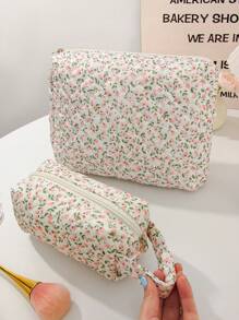 1 Peça Estojo de Maquiagem Floral para Moças, Mulheres de Sucesso, Blogueiras de Beleza e Moda, Conjunto de Bolsas Cosméticas de Grande Capacidade, Bolsa de Armazenamento de Maquiagem, Bolsa de Toucador para Artistas de Maquiagem, Itens Essenciais de Viagem, Bolsa de Armazenamento de Maquiagem Fofa Adequada para Guardar Toalhas Faciais, Demaquilante, Limpador Facial, Cuidados com a Pele, Bolsa Multiuso com Alça Portátil e Zíper para Guardar Pequenos Itens