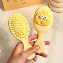 1pc Cartoon Cheeses Inflatable Folding 2-In-1 Mirror Comb, Portable Air Cushion Volumizing Hair Brush For Women