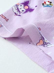 2 件/套官方授权 Sanrio Kuromi 花卉印花领短袖纽扣口袋衬衫和蝴蝶结短裤睡衣套装女士适合休闲家居服，春夏 - 紫色 - 查看 7