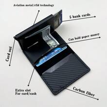 1pc Fashion Business Men's Wallet, Carbon Fiber Card Box, Automatic Pop-Up Aluminum Alloy RFID Card Holder, PU Leather Anti-Theft Anti-Magnetic Card Wallet - A - View 5
