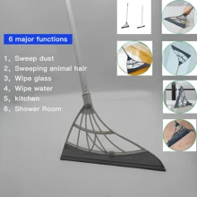 48 Inch Extra Long Magic Broom - Rubber Silicone Sweeper With Stainless Steel Handle, Multi-Surface Floor Cleaning Tool For Home, Wood, Tile & Bathroom Floors, Effortless Lazy Broom - 銀色 - 查看 2