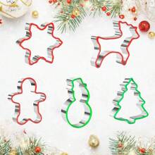 5pcs Stainless Steel Christmas Cookie Cutter Set - Gingerbread Man, Snowflake, Santa Face, Christmas Tree And Reindeer Shapes With Soft PVC Edges