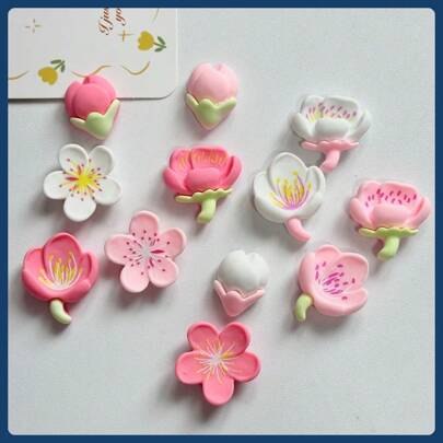 Set de 6/10/12 unidades de nuevos imanes decorativos de resina con flores de cerezo y flor de durazno, artículos decorativos lindos para el refrigerador, escritorio de oficina, cocina, gabinete de almacenamiento, lavadora, decoración del hogar, regalo del Día de San Valentín, regalo para amigos y familiares