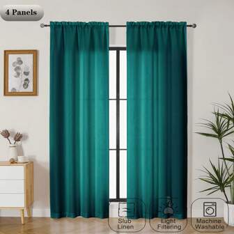 2pcs Emerald Green Solid Pattern Curtains, Digital Print Curtains With Rod Pocket, Polyester Material, Suitable For Living Room, Kitchen, Bedroom, Study, Dining Room, Home Decoration