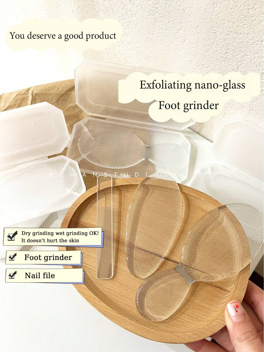 Tablero de esmerilado de pie de vidrio nano ovalado transparente de 9 cm para eliminación de callosidades. La lima de uñas de 9 cm es adecuada para el cuidado y mantenimiento diario de manos y pies