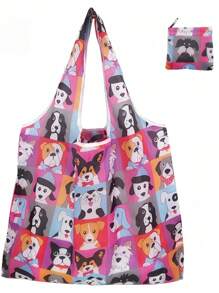 1 bucă geantă de cumpărături impermeabilă, de capacitate mare, design reutilizabil cu model floral și animal, geantă de mână pliabilă, ușoară, portabilă cu formă dreptunghiulară, potrivită pentru alimente, depozitare, călătorii