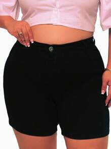 Bermudas Plus Size Sarja Preta Shorts Com Lycla (Elastano)
