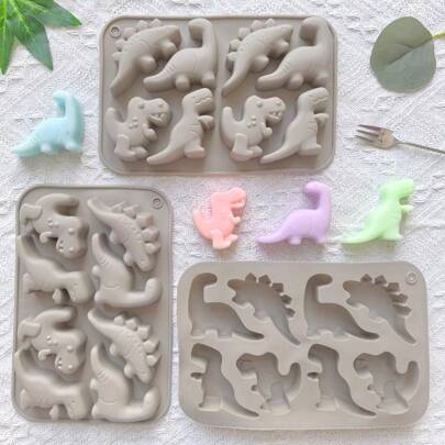 1 pieza Molde de silicona con 8 cavidades en forma de dinosaurio para hacer chocolate, caramelos, budín, galletas y cubitos de hielo DIY