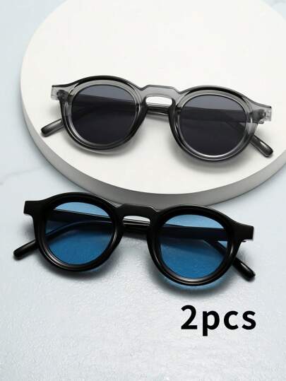 2pcs/Set Unisex Retro Round Frame Minimalist Fashion Glasses (Suitable For Driving, Travel, Vacation, Casual, Outdoor Activities, Daily Use) For Summer Beach Vacation, Outdoor, Travel