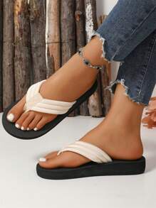 Casual Flat Flip Flop Sandals For Women, 2025 Spring/Summer New Non-Slip Flat Heel Beach Shoes - Beige - View 6