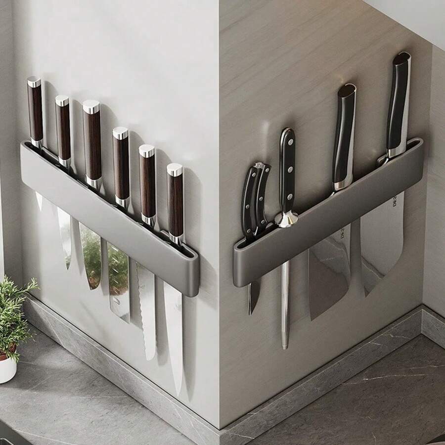 1pc Carbon Steel Wall-Mounted Knife Rack Organizer, Simple Knife Block Stand, Multi-Functional Kitchen Knife Holder - Multicolor - View 1