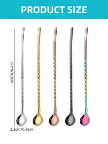 Set de 5 piezas de pajitas y cucharas multiusos de acero inoxidable en colores surtidos, set de pajitas y cucharas con diseño espiral minimalista, pajitas y revolvedor de metal reutilizables, perfectos para malteadas, té con leche, café y otras bebidas, ideal para la cocina, bar, buffet, artículos escolares