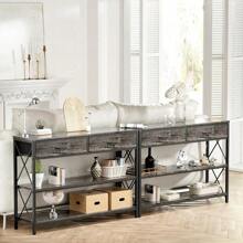 Credenza Recibidor,Credenza con Cajones,Credenzas Modernas,con 2 Cajón de Tela y Estantes Dobles,Usado para Credenza para Salones,Pasillos,Grande100*30*80 CM(Gris) - Gris - Ver 4