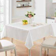 Rectangular White Tablecloth - 145 X 260cm - Stain And Wrinkle Resistant Washable Polyester Tablecloth, Table Runner, Mother's Day Gift, Holiday Decoration, Dining Table Decor, Home Decor, Suitable For Buffet, Dining Table, Coffee Table, Party, Birthday, Cafe, Banquet, Picnic, Barbecue, Indoor, Outdoor And Daily Use Summer Gifts Wedding Beach Back To School School Supplies Room Decor