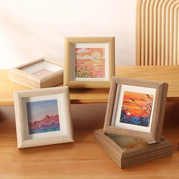 3pcs Fashionable Mini Square Wooden Photo Frames With Real Glass, 4 Inch Hollow Design Suitable For Paintings & Photos, Ideal Desktop Decoration For Mother's Day, Father's Day, Easter, Thanksgiving, Graduation