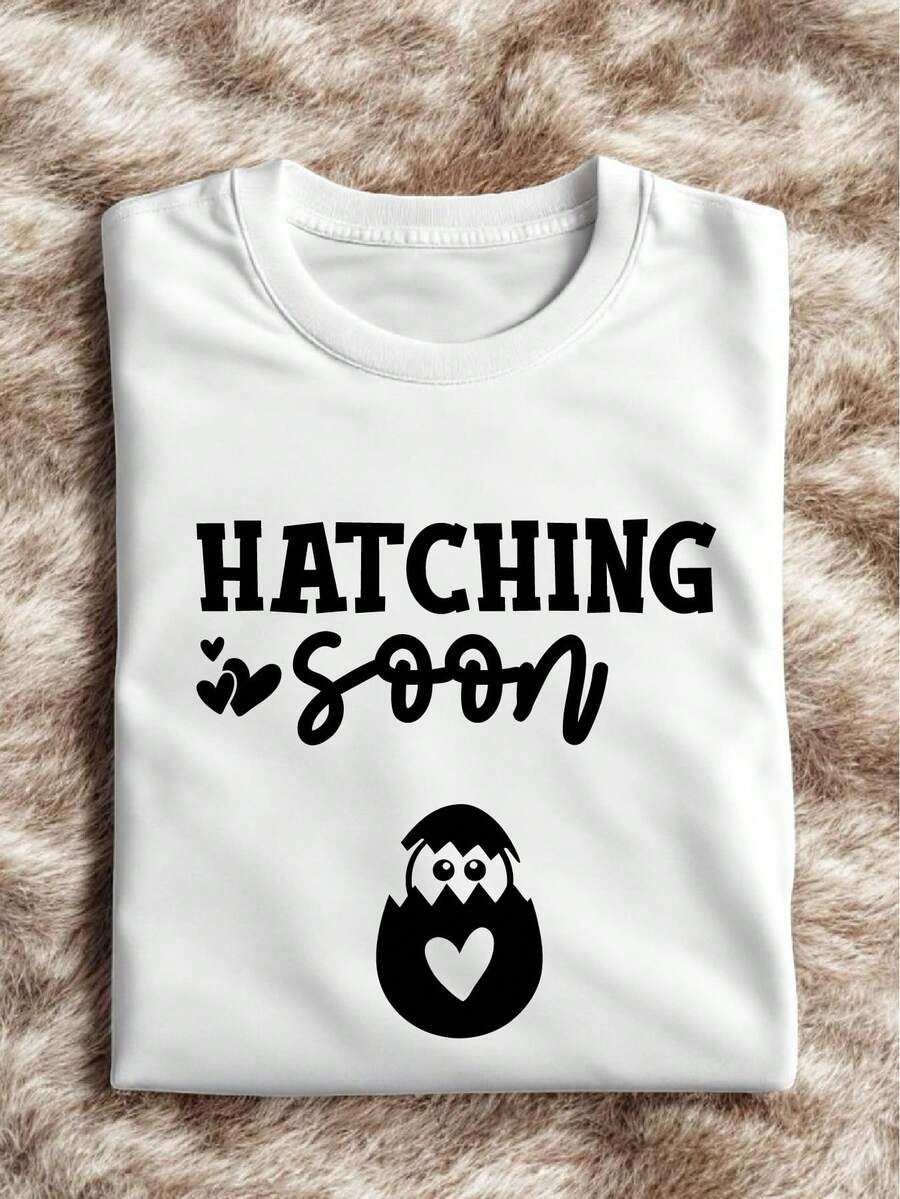 Hatching Easter Pregnancy Shirt, Pregnancy Announcement T-Shirt, New Mom Gift Shirt, Easter Egg Tee, Pregnant Hatch T-Shirt, Pregnancy Shirt IT-859 - 白色 - 查看 1