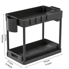 1pc 2-Tier Sliding Drawer Sink Organizer Box, Durable ABS Plastic With Carbon Steel Support Bars, Ideal For Kitchen And Bathroom Storage, Black
