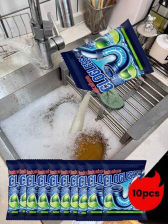 10 piezas Limpiador de desagües poderoso para fregaderos de cocina, inodoros y desagües de baño - Disuelve el cabello, la grasa y la espuma de jabón instantáneamente | Previene los | Fórmula para tuberías