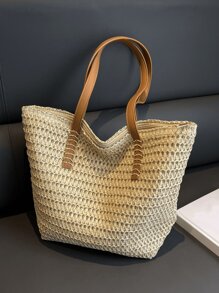 Summer Large Capacity Straw Bag For Women, New Stylish Commuter Shoulder Bag, Beach Tote Woven Bag