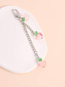 1pc Unisex Cute Peach Shaped Keychain Summer Fruit Style Gift For Couples Friends Bag Pendant Bows Cherry - Pink - View 1