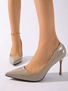 Women's Shiny Grey Pointed Toe Slip-On Sexy High Heels 8.5cm For Nightclub, Fashion - Màu Xám nhạt - Xem 3