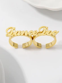 Bague double personnalisée, bague double en acier inoxydable doré personnalisée, bijoux uniques pour femmes, bague de couple personnalisée. Cadeau de Noël, d'anniversaire, fête des mères, Saint-Valentin, fête des pères, Pâques pour elle