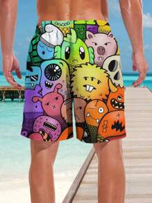 Plus Size Men's Hawaiian 3D Printed Casual Beach Shorts - Quick Dry, Drawstring Waist, Perfect For Summer Outings