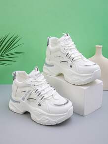 8cm High-Top White Mesh Breathable Sneakers, Thick Sole Hidden Wedge Heel Casual Sport Shoes For Women, New Model 2025 - White - View 7