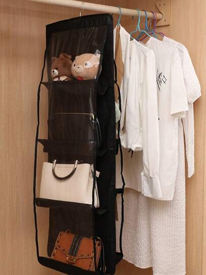 1pc 6/8-Slot Multi-Layer Hanging Handbag Storage Bag, Space-Saving Foldable Portable Bag Organizer, Suitable For Wardrobe, Cabinet, Bedroom, Living Room, Hallway Shelf, Home Storage, Back To School