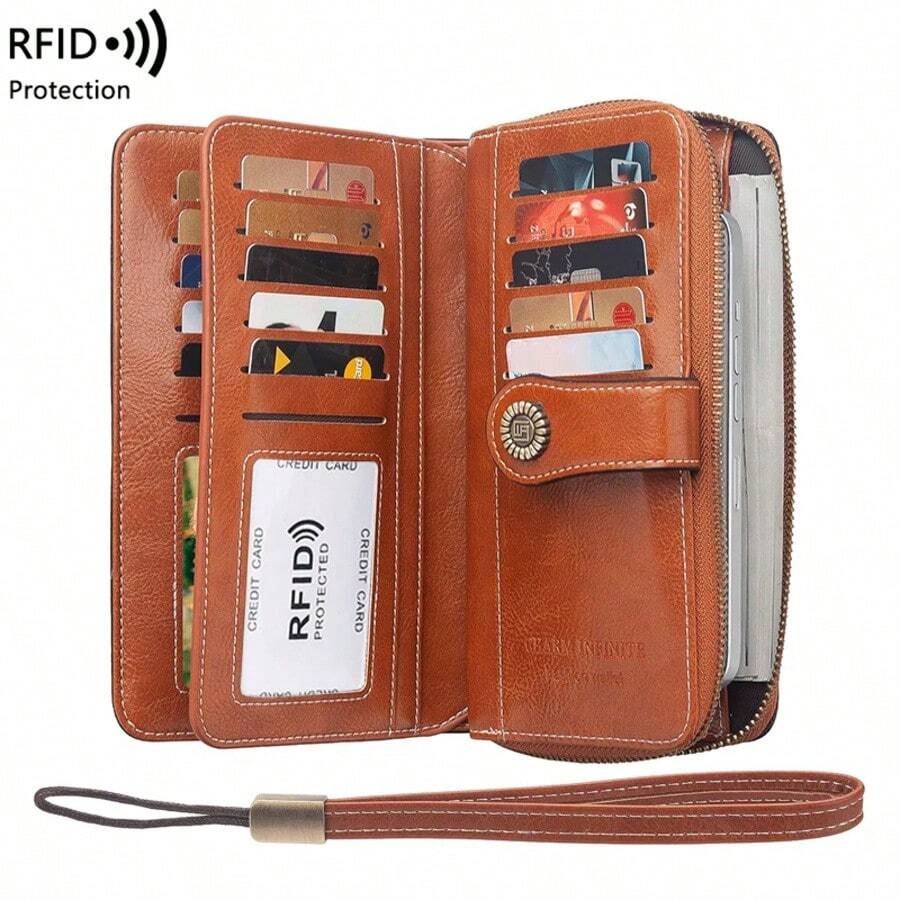 RFID Anti-Theft Brush Large Capacity Retro Long Wallet