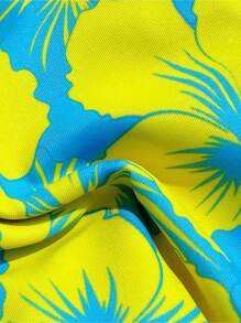 Swim Mod Floral Print Halter Neck Crop Tank Top And Side Tie Bikini Set, Summer Beach Vacation - 多色 4 - 查看 5