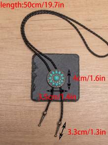 3pcs Western Style Fashionable Bolo Tie String Turquoise Long Pendant Necklace, Suitable For Daily Wear, Gifts, And Vacations
