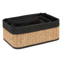 STARLEY-Set Of 3 Bamboo And Black Woven Baskets - Coffee Brown - View 2