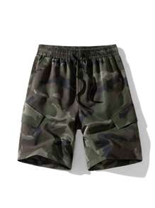 3Pcs/Pack Men's Utility Style Cargo Shorts, Breathable Casual Loose Fit Multi-Pocket Bermuda Shorts, Summer - Army Green - View 3