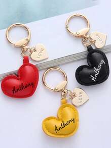Llavero con forma de corazón de cuero personalizado con texto, accesorios metálicos coloridos y lindos, dije minimalista para bolso, llavero de cuero de poliuretano de unicolor, adecuado para todas las estaciones - Multicolor - Ver 4