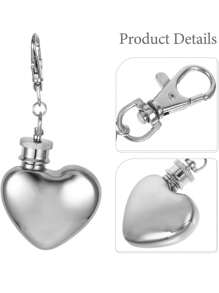 1 Pc Stainless Steel Silver Heart Shaped Travel Water Bottle, Key Chain Detachable Dispenser, Ideal For Travel, Picnic, Restaurant, Party, Birthday Gift