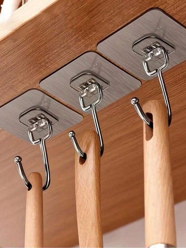 SHOULI 5 peças de ganchos autoadesivos resistentes, ganchos sem furos, à prova d'água e à prova de óleo, cabides para toalhas de banheiro, prateleiras de armazenamento de utensílios de cozinha, acessórios de cozinha