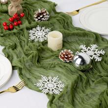 1pc Olive Green Macrame Table Runner, Bohemian Gauze Cheese Cloth Semi-Sheer Runner, Country Style Backdrop For Wedding Arch, Bridal Shower, Versatile Decor