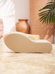 Women's Rope Woven Slip-On Wedge Sandals, Vacation-Style Chunky Platform High Heel Slippers