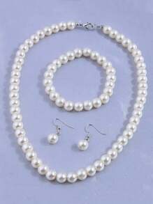 4 件/套女孩优雅仿珍珠项链手链耳环时尚首饰套装 - 彩色 - 查看 10