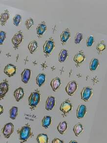 1pc 5D Shiny Rhinestone Nail Sticker, Asymmetric Gold Frame Slider DIY Nail Art Decoration Nail Stickers - Multicolor - View 3