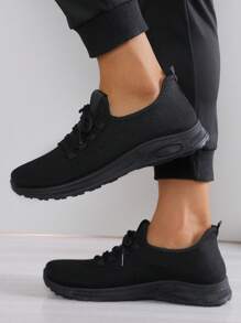 Black Sports Shoes For Men, Cloth Shoes With Non-Slip Soft Soles, Comfortable, Simple & Lightweight Running Sneakers