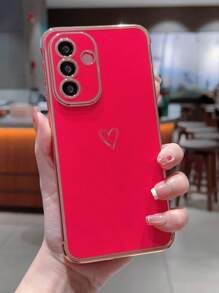 Heart1pc Four-Corner Anti-Fall Electroplated Lovely Minimalist Phone Case - Rose Red - View 4