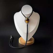 1pc Adjustable Sliding Crown & Gemstone Bolo Tie, Casual Party Western Cowboy Bolo Tie Shirt Collar Accessory, Unisex Leather Cord Pendant Necklace, Best Gift Choice - Mixed Gemstone Bolo Tie - View 19